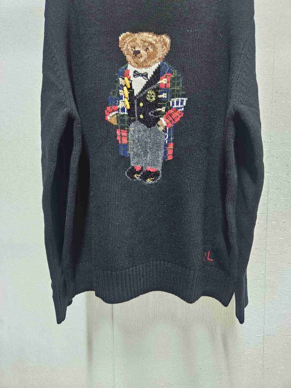 Polo Ralph Lauren Black Tuxedo Polo Bear Crewneck Knit Sweater - Picture 3 of 5